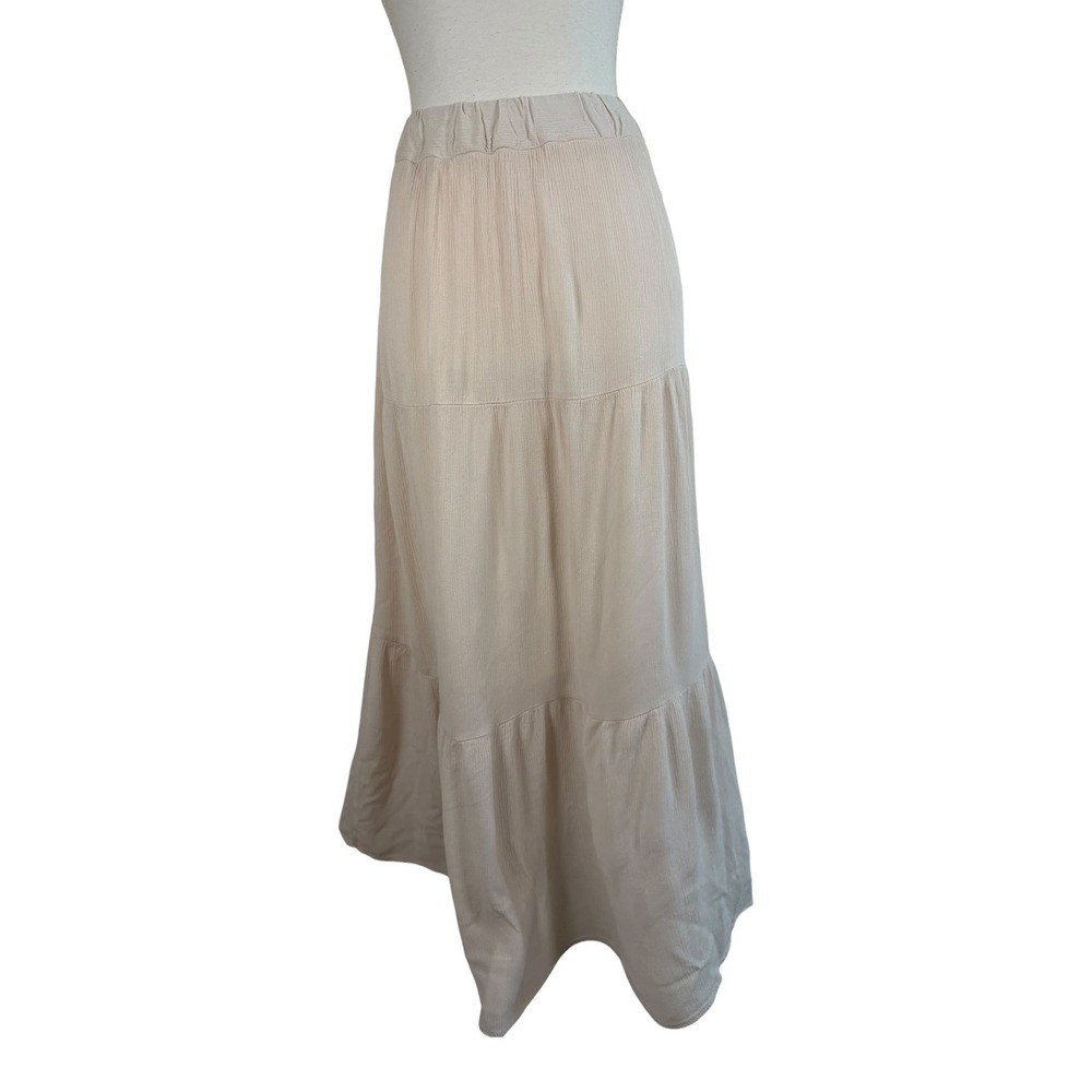 Haute Monde Tiered Maxi Skirt Womens L Cream Gauze Rayon Boho Flowy Lined Resort - Picture 3 of 16